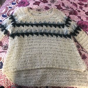 Free people creme and blue knit sweater